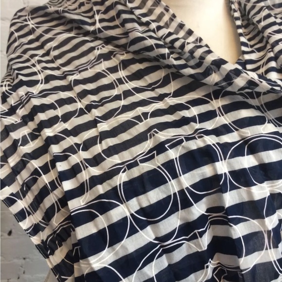 Coach cotton fringe scarf ombré stripe logo navy - Picture 3 of 6